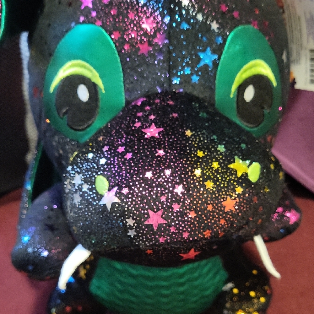 Sparkly Black and Green Stuffed Dragon